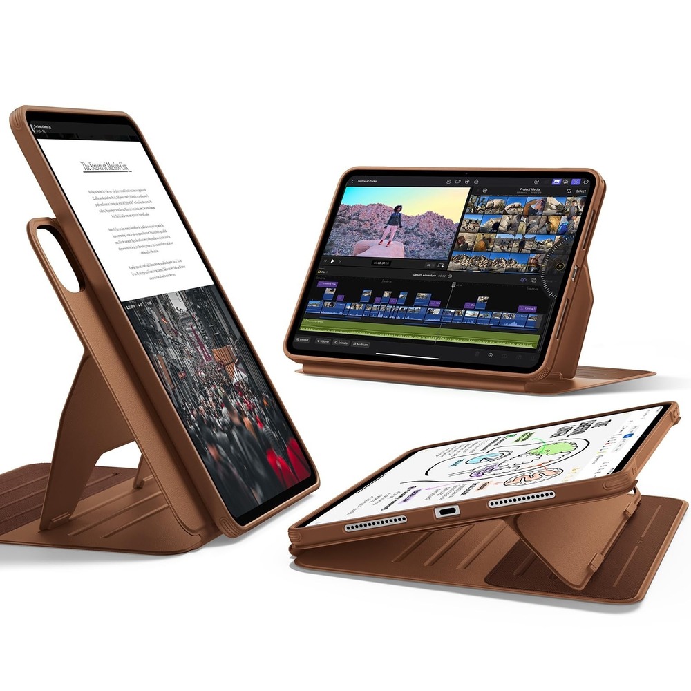 ESR iPad Pro 13 Case M5 M4 2025 2024 Magnetic Stand Pencil Holder Brown Leather
